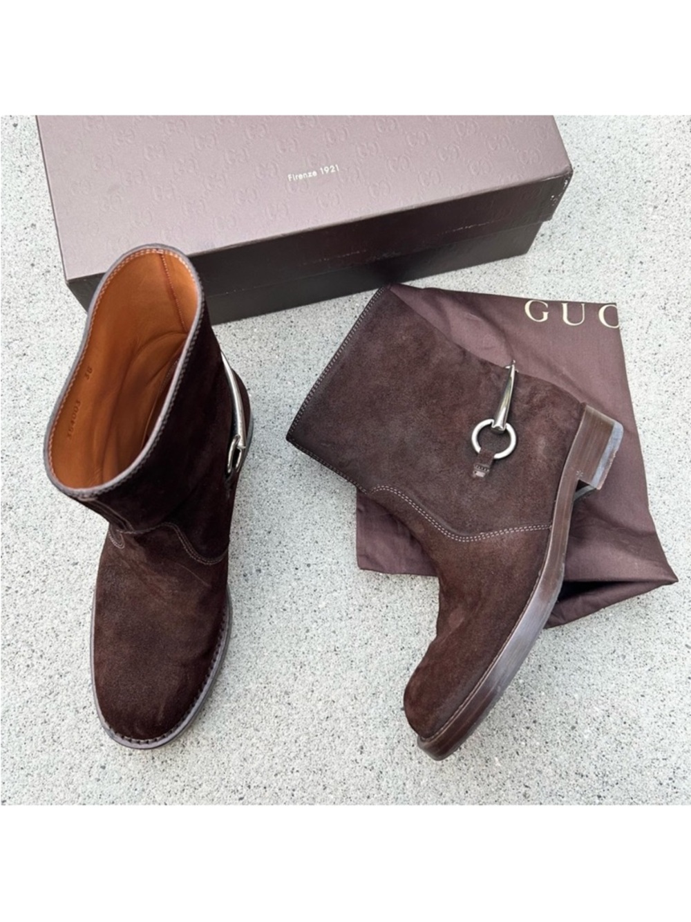 Gucci Labrador Horsebit Cocoa Brown Suede Boots‎ Sz 36